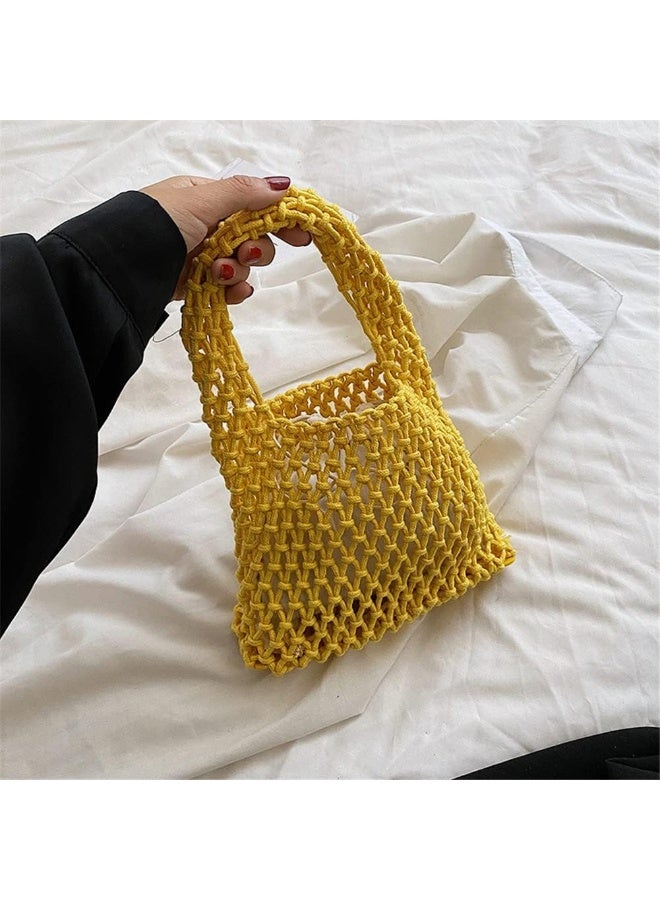 Woven Tote Bag, Handmade Cotton Rope Hollow Woven Bag, Beach Handbag - Image 3